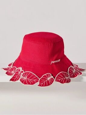 FARM Rio Red Bucket Hat with White Leaf Trim